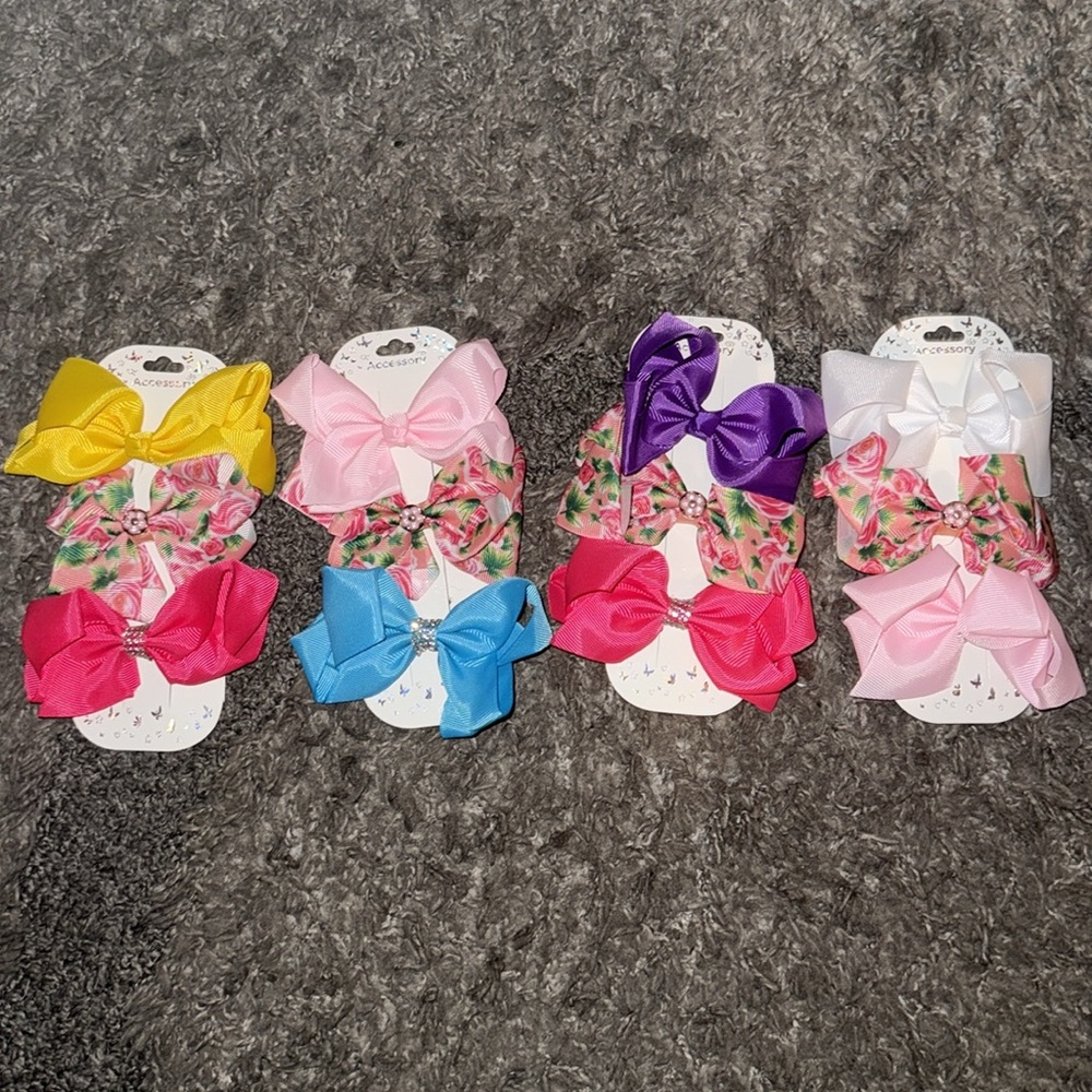 Vibrant Bow Hair Clips Set for Kids Set of 3 for $15-(3 Bows are on each line up